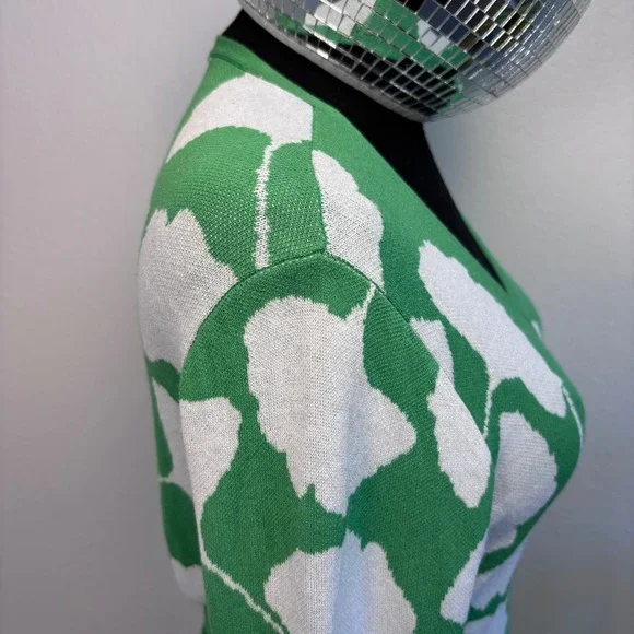 Diane von Furstenberg Target Green Ginkgo Leaf Wrap Sweater Tunic Sz Medium DVF - Picture 15 of 16